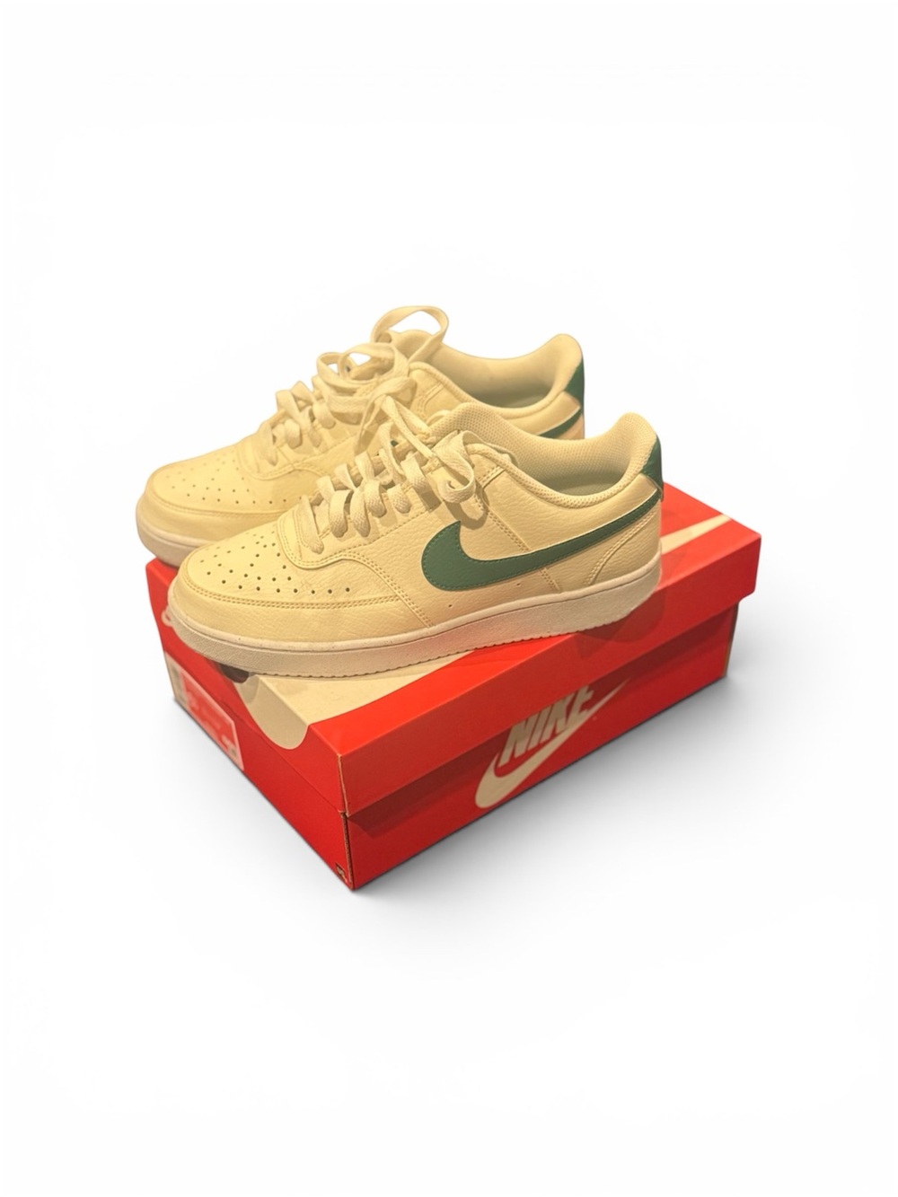 Nike Cream Low-Top Sneakers with Green Swoosh